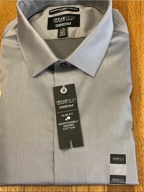 Men’s Kenneth Cole grey button down long sleeve shirt. 19 34/35. 3XL. NWT! Nice!